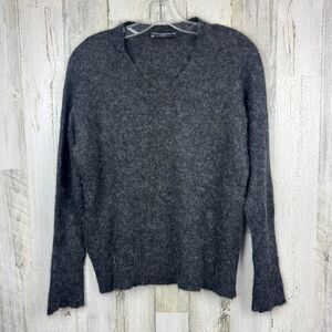 Peruvian Connection Womens L Black Sweater V Neck Slim Baby Alpaca Wool Fuzzy